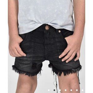 New One Teaspoon Mr Relaxed Straight Leg Denim Shorts Kids 8-9 Black Panther
